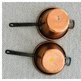 LL - Pair of Vintage Hammered Copper Pots with Iron Handles