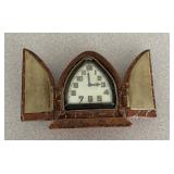 K - Muffray Sterling Silver Art Deco Travel Clock with Folding Case