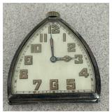 K - Muffray Sterling Silver Art Deco Travel Clock with Folding Case