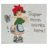 LL - Framed Embroidered Art Super Mom Works Here