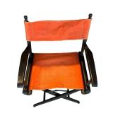 LL - Pair of Vintage Folding Director Chairs with Orange Canvas Seats