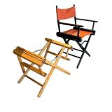 LL - Pair of Vintage Folding Director Chairs with Orange Canvas Seats