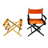LL - Pair of Vintage Folding Director Chairs with Orange Canvas Seats