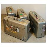 LLS - Set of 4 Vintage Aluminum Suitcases with Travel Stickers