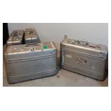 LLS - Set of 4 Vintage Aluminum Suitcases with Travel Stickers