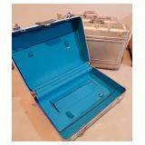 LLS - Set of 4 Vintage Aluminum Suitcases with Travel Stickers