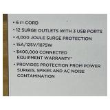 Commercial Electric Lot of 2- 6 ft. 12-Outlet Black Surge Protector with USB