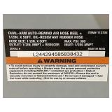 Klutch Auto-Rewind Air Hose Reel with 1/2in.. x 50ft. Oil-Resistant Rubber Hose, 300 PSI MSRP $349.99