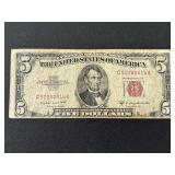 1953 B Red Seal $5 Dollar Note