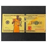 24K Gold Foil $1,000,000 Note Kobe Bryant