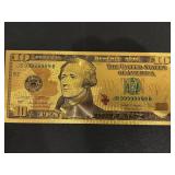 24K Gold Foil $10 Dollar Note