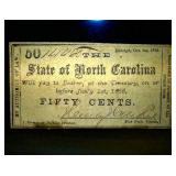XF+/AU 1861 Confederate North Carolina 50 Cent State Treasury Note - Scarce in this condition
