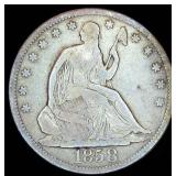 Better Date 1858-S Seated Liberty Half Dollar, F/F+, Original Surfaces w/some Luster
