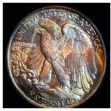 Uncirculated 1943 Walking Liberty Half Dollar, Original Bank Roll, Deep Rainbow Toning