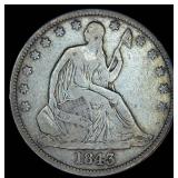 F/F+ 1843 Seated Liberty Half Dollar, Original Surfaces, Shield Imbalance Reverse