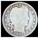 Key Date 1892 S Barber Quarter, Original Surfaces