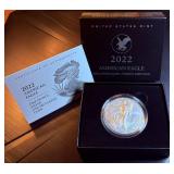 Better Date, Burnished 2022-W 1oz Silver Eagle w/Sleeve, Box & COA, Mint Fresh