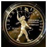 2006 Silver Proof Benjamin Franklin Commemorative Dollar w/OGP, Kite Experiment Design, 158k Mintage