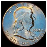 AU+/BU 1963 Franklin Half Dollar, Original Surfaces w/near Full Luster & Fewer Bag Marks
