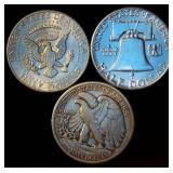 (3) 90% Silver Half Dollars Incl Key 1955