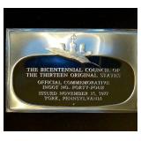 1977 Sterling Silver Commemorative Ingot #44, Bicentennial Council of 13 Original States 1.85oz