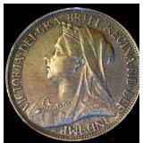 Uncirculated 1901 Great Britain Bronze Farthing, Original Surfaces