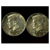 (2) UNC Details 1964 Kennedy Half Dollars
