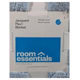 Room Essentials - Blue Jacquard Plush Blanket  (90in x 92in)