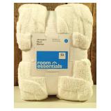 Room Essentials - Full/Queen Wavy Jacquard Plush Blanket WHITE 90in x 92in