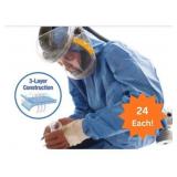 MSRP $350 = 1 Case (24 each) NEW Kleenguard 45094 Blood and Chemical Splash Protection Hooded & Booted Denim Coveralls - Size XL Blue