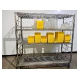 High Quality Heavy Duty 4-Tier Stainless Steel Chrome Finish NSF Wire Storage Cart Truck - Easy Clean-Up Between Shelves, Strong Solid Support for Various Items and Supplies - Great Condition! Bins No