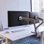 MSRP $900 NEW High Quality Humanscale M2.1 Dual Mount Lightweight Adjustable Monitor Arms Sleek White &amp; Chrome Finish -lighter, thinner &amp; greater dynamic range than any current monitor arm on 