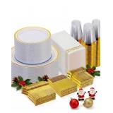 100 Person Gold Dinnerware Set Plates Napkins Silverware and Cups $86.99 Retail - Brand New
