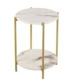 Round Side Table Faux Marble White and Gold $69.99 Retail - Brand New
