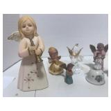 7 Misc. Vintage Angels. Two Bells. Resin, Porcelain, One made in British Hong Kong