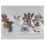 7 Misc. Vintage Angels. Two Bells. Resin, Porcelain, One made in British Hong Kong