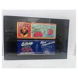 Vintage Can Labels Framed 17" X11"  Polly Brand Tomatoes and Elkay Loganberries