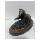 Bronze Grizzly Bear Figurine and Crouching Elephant