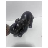 Bronze Grizzly Bear Figurine and Crouching Elephant