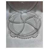 Two Vintage Imperial Glass Candlewick Platters: Divided Relish Dish 10" and 11" Round