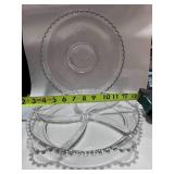 Two Vintage Imperial Glass Candlewick Platters: Divided Relish Dish 10" and 11" Round