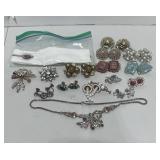 12 Vintage Pair of Clipon/Screw Back Earrings, Two Necklaces and two Brooches