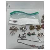 12 Vintage Pair of Clipon/Screw Back Earrings, Two Necklaces and two Brooches