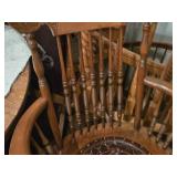 Vintage Victorian Quartersawn Oak Wooden Rocking Chair with Leather Seat