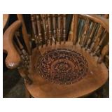 Vintage Victorian Quartersawn Oak Wooden Rocking Chair with Leather Seat