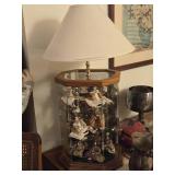 Wood/Glass Table Lamp Lighted Display Case with Lamp Shade 2-shelf