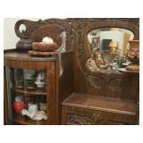 Vintage Victorian Quarter Sawn Tiger Oak Wood Side-By-Side Secretary Desk with Display Cabinet