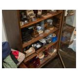 Vintage American Renaissance-style Oak Wood Curio Cabinet Open Bookcase with Ornate Mirrored Top Shelf 5-shelf