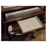 Display Shadow Box Curio End Table with Lift Up Glass Top