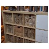 Ikea Kallax Shelving Cabinet 16-bin/2-door/4-drawer with (12) Wicker Storage Boxes
